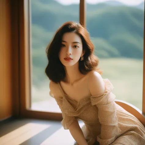 Closeup candid portrait photo of a young artistic Korean woman, retro-futuristic, still from the film, ((solo)), (Anne Hathaway ...