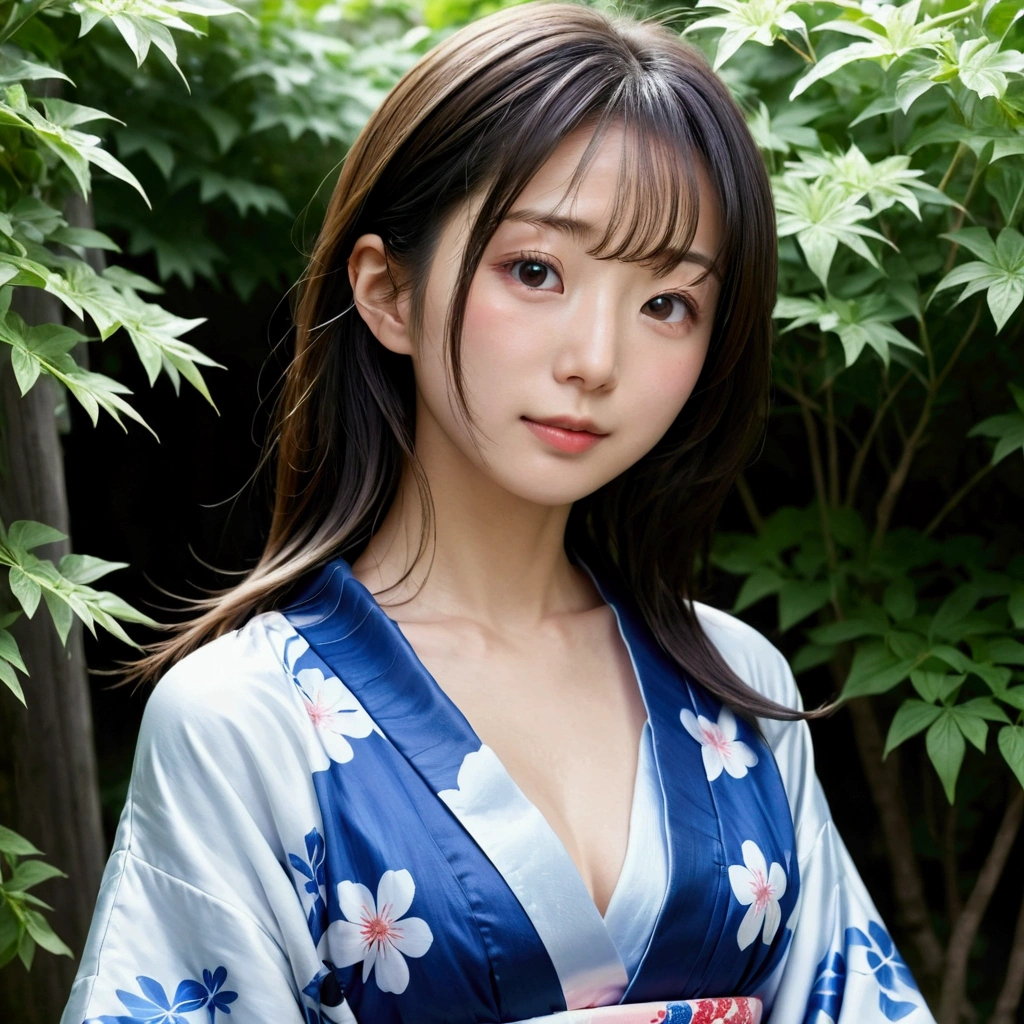 (masterpiece、high resolution、high quality)、sfw2.0、Beautiful Japanese Women:1.3, body type、Beautiful body、Japanese Yukata、Soaring、night、Laughter、Clear Eyes、(((Very flat chest, like a child&#39;s:1.1)))、Beautiful Skin、Yukata Beauty、Morning glory pattern yukata、Cool Summer、Professional Photography、