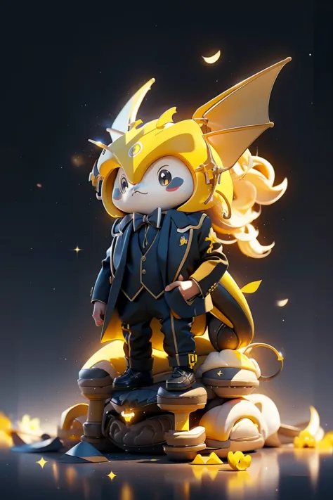 Cute Q version yellow dragon，Wearing a suit，Black tie，Ultra HD, high quality, 32k