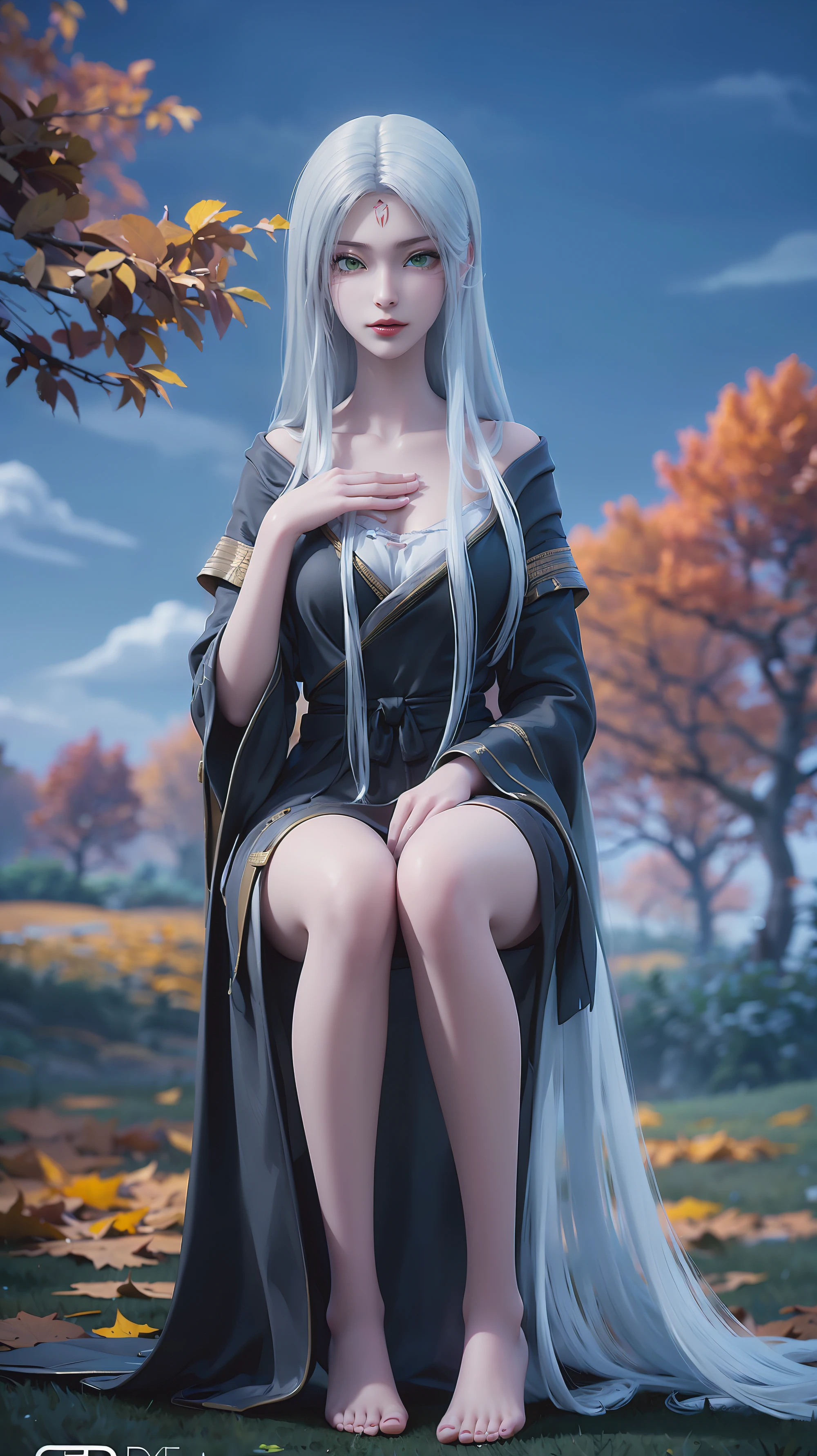 Arad woman in a dress sitting on a throne, cute anime waifu in a nice dress, trending on cgstation, 8K high quality detailed art, anime barbie in white, highly detailed exquisite fanart, Extremely detailed Artgerm, the anime girl is crouching, Flowing magic robe, Beautiful and attractive anime woman, WLOP 和 Sakimichan，(((White long hair)))，(((Green eyes))，((Black robe))，((Place one hand on your chest))