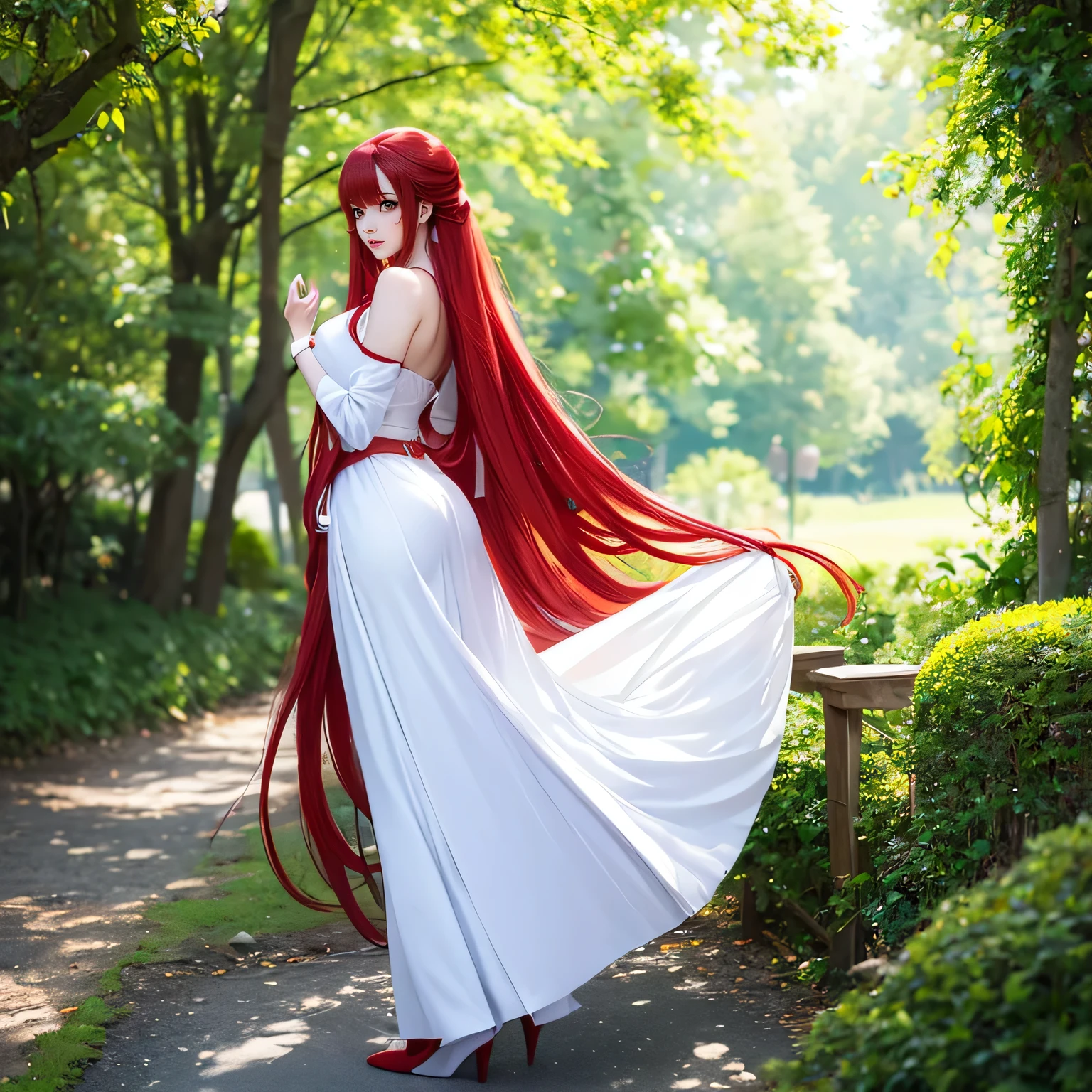 Anime style girl with long red hair and white dress posing for a photo, Trending on cgstation, Anime Girl Cosplay, Real life anime girls, Photorealistic Animation girl render, Anime Goddess, Photorealistic Animation, Super Real Anime, Realistic Anime 3D Style, Beautiful and attractive anime woman, Trending on cgstation, Azur Lane Style、Red contact lenses