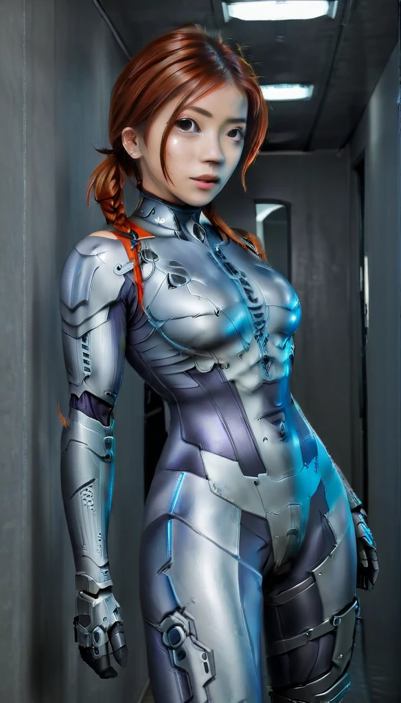 1 Girl、Medium Bust、solo、red Hair、Braid、Mobile Race Suit、Shoulder Armor、ceiling、Wide Shot、Looking Ahead、zipup suit 、Closed Mouth、Highest quality、medium quality、22 years old、Mobile Trace System、cockpit、Asian、CyborgCosplay

