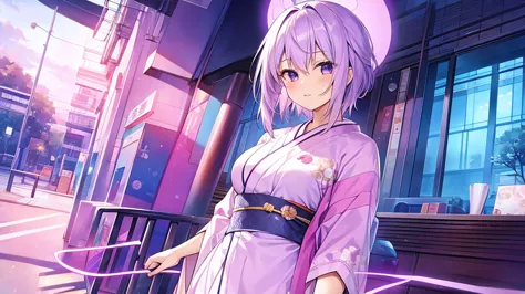 woman　clear　Light purple hair　　kimono　　Anime Style　　hospital
