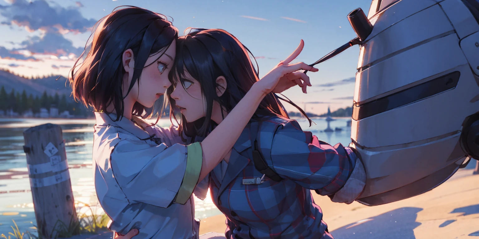 forehead-to-forehead, 2girls, yuri