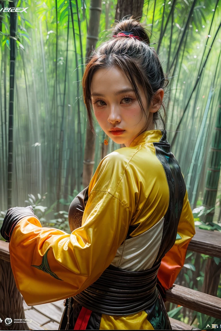 bamboo forest background，A look of determination，colorful vivid octane render, cybernetic and highly detailed, loba andrade from apex legends, created in unreal engine 5, made in unreal engine 5, trending on unreal engine 5, Antique portraits, Martial arts fantasy style 8k octane rendering, rendered in unreal 5, rendered in high octane