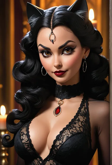 Full body shot Natti Natasha catwoman, ringlets wavy five feet long black  hair - SeaArt AI