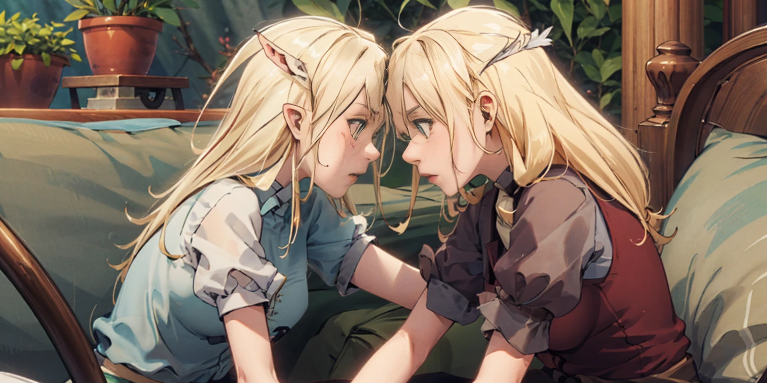 forehead-to-forehead, 2girls, yuri (Elven Forest) and (Bozed Co Palesti)