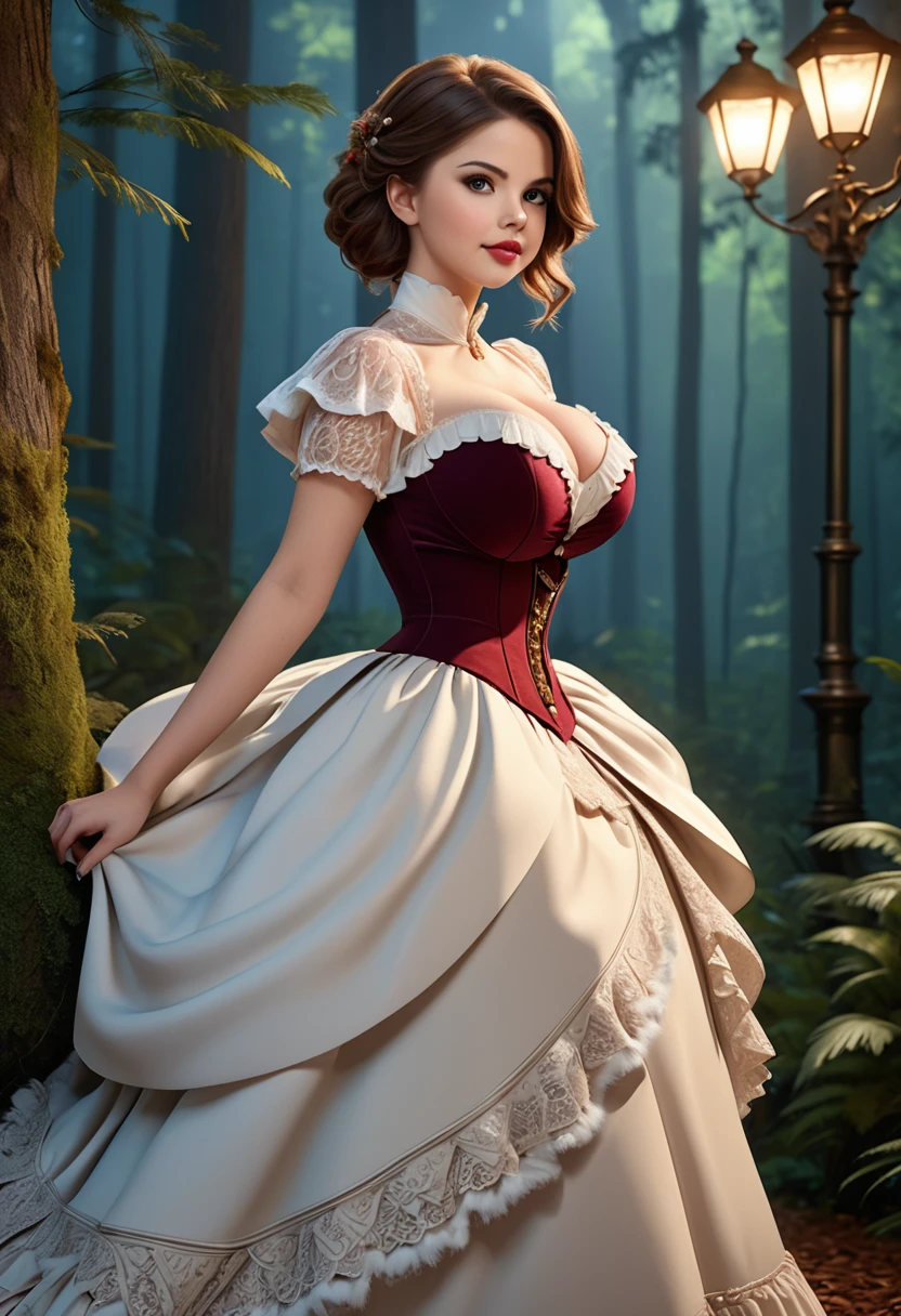 A beautiful Aristacrat woman with large elegant, hawk-like-nose, who embodies old fashioned class, undershoulder dress hemmed bodice, and hem of dress are fluffy animal fur. sophistication, elgance as well as wholesome, natural beauty. curvy, thin-waist, wide-hips, swaying-hips. ALison Brie, Scarlett Johanson, Selena Gomez. Oppulent historically accurate victorian dress. Wide Smile, Eyes Detailed & Wide, sexy Pose. Ultra HD, Rococo-Inspired Fantasy Art With Intricate Details. Cute,  dress. Charming Expression, Alluring-Gaze, looking at viewer Beautiful Eyes, An-Ideal-Figure. Large Youthful Well-Shaped-Breasts, Attractive ass showcased. Massive-Round-Bosom, Décolletage. slim waist, fit body, full lipsWarm lights , woman in a dreamy forest at night, with fluffy hair, delicate face, realistic, real, slim, large aperture, sexy shots, attractive poses,Stunnin gly beautiful merge of , Sydney Sweeney Scarlett Johanson, . symmetrical face, photorealistic, photography, path tracing, specular lighting, volumetric face light, path traced hairmaximum quality{(masutepiece) (8K High Resolution) (top-quality)
