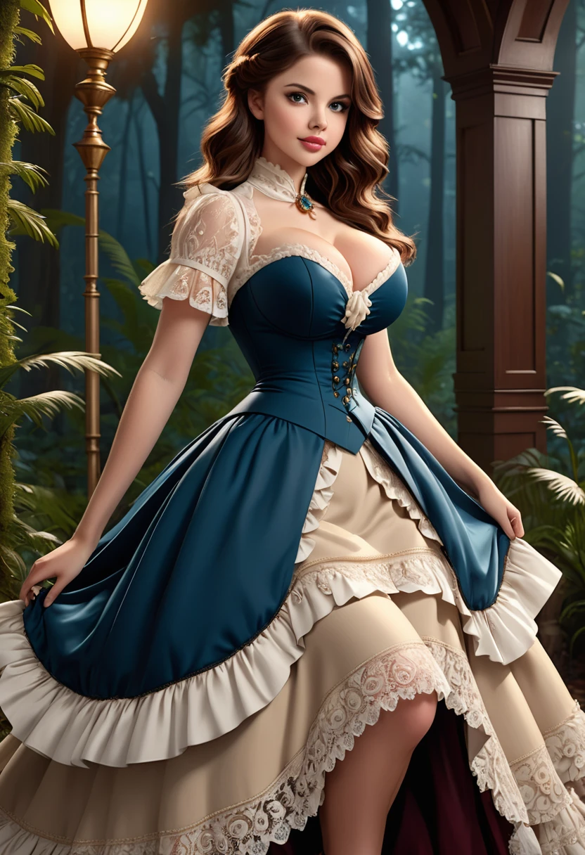 A beautiful Aristacrat woman with large elegant, hawk-like-nose, who embodies old fashioned class, undershoulder dress hemmed bodice, and hem of dress are fluffy animal fur. sophistication, elgance as well as wholesome, natural beauty. curvy, thin-waist, wide-hips, swaying-hips. ALison Brie, Scarlett Johanson, Selena Gomez. Oppulent historically accurate victorian dress. Wide Smile, Eyes Detailed & Wide, sexy Pose. Ultra HD, Rococo-Inspired Fantasy Art With Intricate Details. Cute,  dress. Charming Expression, Alluring-Gaze, looking at viewer Beautiful Eyes, An-Ideal-Figure. Large Youthful Well-Shaped-Breasts, Attractive ass showcased. Massive-Round-Bosom, Décolletage. slim waist, fit body, full lipsWarm lights , woman in a dreamy forest at night, with fluffy hair, delicate face, realistic, real, slim, large aperture, sexy shots, attractive poses,Stunnin gly beautiful merge of , Sydney Sweeney Scarlett Johanson, . symmetrical face, photorealistic, photography, path tracing, specular lighting, volumetric face light, path traced hairmaximum quality{(masutepiece) (8K High Resolution) (top-quality)
