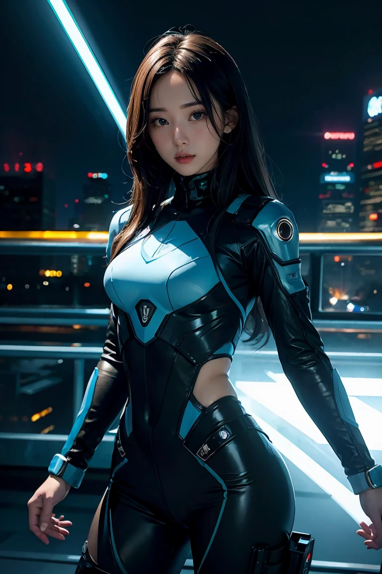 1girl, cyberpunk theme costume, blue light effect, dynamic light effect,