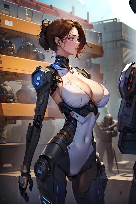 robot girl, humanoid robot, robot joint, huge breasts