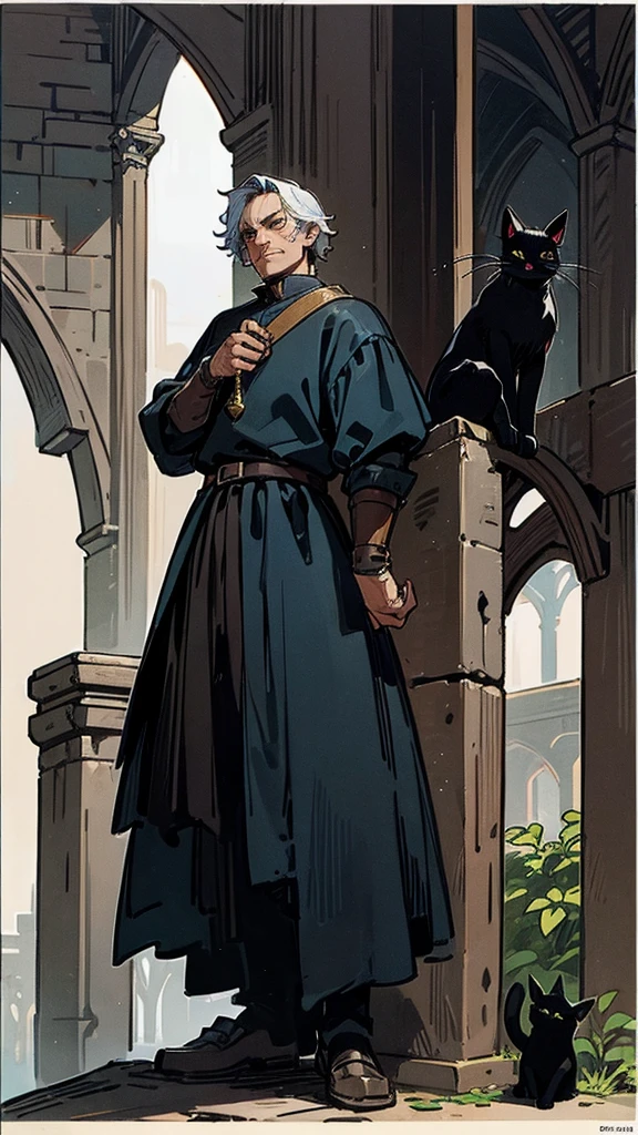 Homem com um gato preto Medieval Europa Fantasia