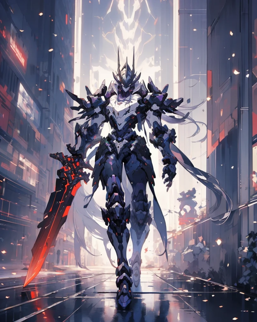 a close up of a person in a purple costume holding a sword, purple armor, sleek purple armor, 8k hd wallpaperjpeg artifact, 8 k hd wallpaperjpeg artifact, ethereal and mecha theme, sigma from overwatch, purple glowing core in armor, menacing. unreal 5, cyber suit, cyber armor, 8 k high detail concept art, ultra wide shot, full body shot, (masterpiece) ， the best quality， High Quality， （futurism：1.1）， （A paladin holding a light infused sword, light magic, divine, Magewave, silver and gold）， movie lights， （Exquisite future）， Beautiful and beautiful， Ultra detailed， Great composition， floating， Depth of field， （Very detailed CG，Unity 8k Wallpaper）， （Beautiful detail background）， Beautiful hair details， dramatic lights， GOGETTA， mecha，Bestquality，ultrahighres，photorealistic, Pale skin handsome man, wearing beautiful elegant black_red suit, dark_fantasy, curly long hair, red moon, pixiv, vampire, elegant spooky, ffxiv, dramatic light, fantasy background, manga style, Tsutomu Nihei style, vibrant co