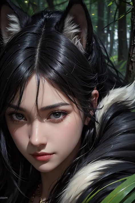 wolf, animal, black hair, shord hair, path, wilderness, masterpiece, light, expert, insanely detailed, 4k resolution, sharp, clo...