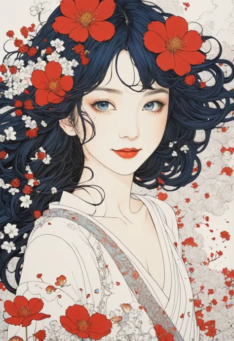 line art、virgin、splattered、crazy smile、falling flowers、takato yamamoto&#39;style、browsing caution