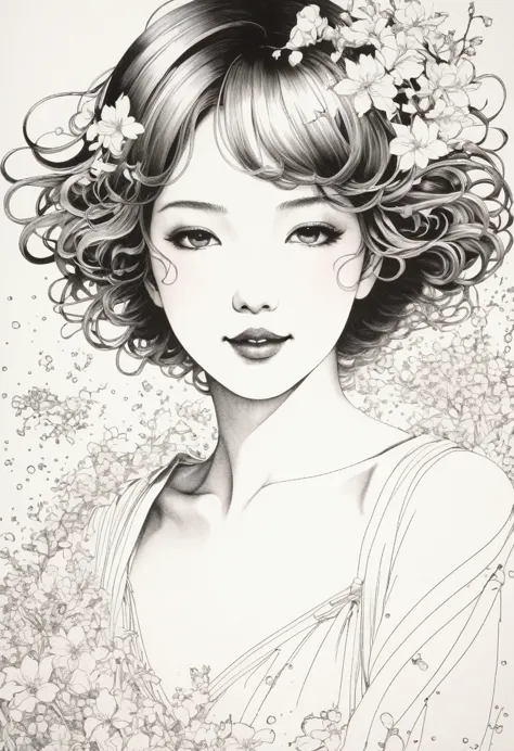 line art、virgin、splattered、crazy smile、falling flowers、takato yamamoto&#39;style、browsing caution