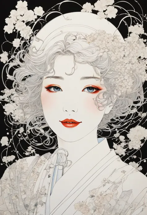 line art、virgin、splattered、crazy smile、falling flowers、takato yamamoto&#39;style、browsing caution