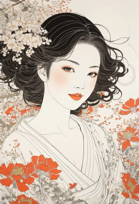 line art、flower art、floral、japan pattern、virgin、splattered、crazy smile、falling flowers、takato yamamoto&#39;style、browsing cautio...