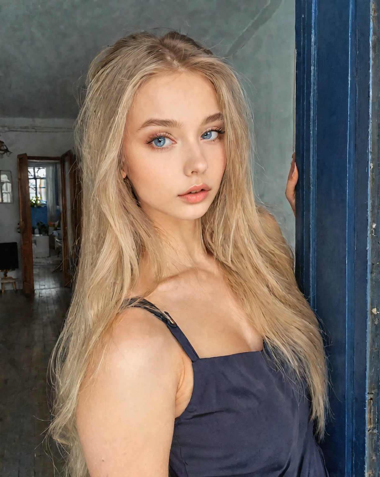 blonde woman with long hair leaning on a blue door, Portrait Sophie Mudd, Yelena Belova, 18 years, Dasha Taran, russian bride, beautiful young model, 19 year old girl, Anna Nikonova aka Newmilky, Angelina Stroganova, long blonde hair and big eyes, Anastasia Ovchinnikova, angelablanca