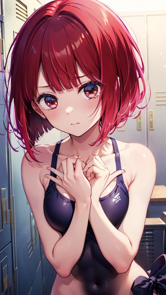 One girl , Show your forehead、(Distorting the mouth、Glare、Recording、Bring your face closer)、Overlooking、Red Hair、、all four、tears、spoken heart、boyish:1.4, Short Hair, (Red colored eyes),Bad mood、Looking up、sulk、,((Browsing Caution,,school swimsuit、locker room、 swimsuit)),Real Summer,Daytime,sunny、Upper Body:1.2,、Slender body,
Destroy outdoors, locker room、,
壊す looking at viewer,Small breasts、Beautiful breasts,On all fours,Medium Chest,whole body,Breaking the angle from above (masterpiece:1.2), Highest quality, High resolution,, (shape:0.8), (Beautiful details:1.6), Highly detailed face, Perfect lighting, Highly detailed CG, (Perfect hands, Perfect Anatomy), 