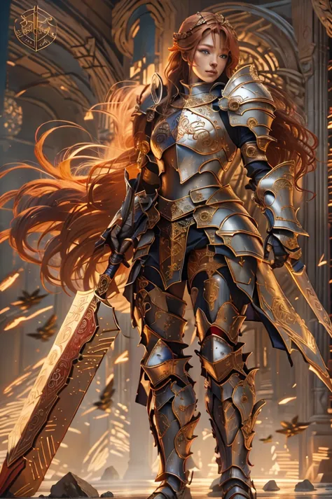 Full body of a red-haired woman in armor, Redhead Female Templar, Female Paladinの肖像, gorgeous Female Paladin, Portrait of a fema...