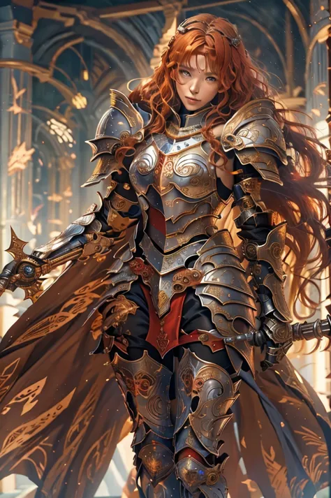 Full body of a red-haired woman in armor, Redhead Female Templar, Female Paladinの肖像, gorgeous Female Paladin, Portrait of a fema...