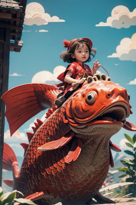 1 girl,redfish,child,chinese clothing,masterpiece,best quality,extremely detailed,riding,