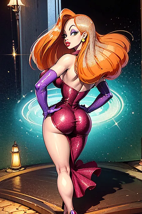 High resolution, high detail color, masterpiece, best quality, 1 girl, Jessica Rabbit, orange hair, long hair, green eyes, , bri...