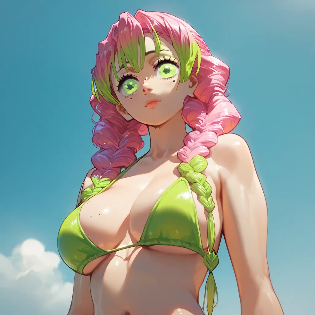 score_9, score_8_up, score_7_up, score_6_up,chopiomitsuri, long hair, pink hair, green hair, twin braids, multicolored hair, gre...