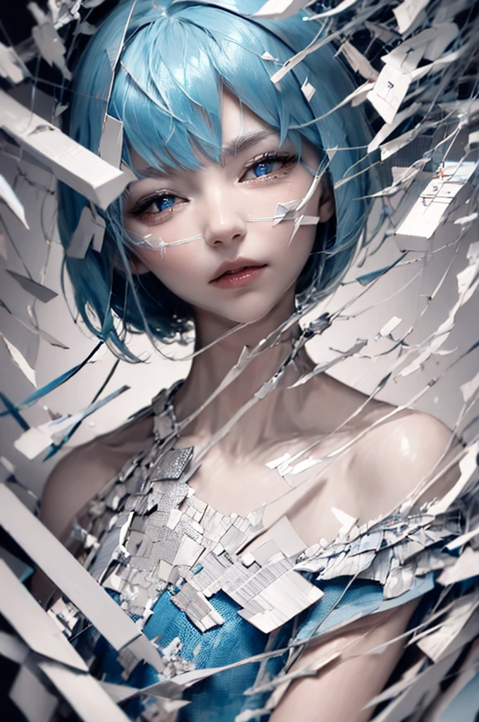 Masterpiece, Best Quality, 8K, Detailed Skin Texture, Detailed Cloth Texture, Beautiful Detail Face, Intricate Detail, Ultra Detailed, Portrait of Rei Ayanami, Blue Hair, Red Eyes, Head Tilt, No Background