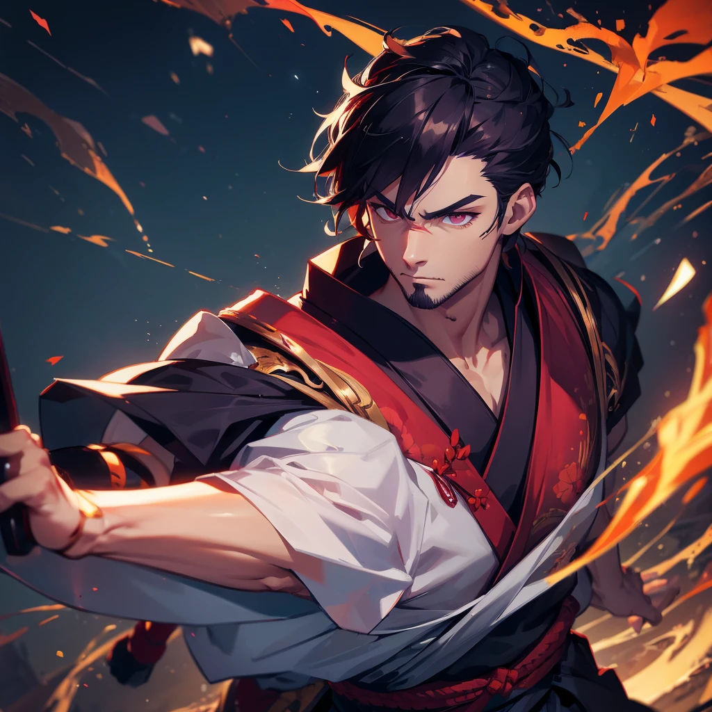 1 handsome samurai, manly, handsome, tiger ,  , demon slayer rui fanart, 8k, hd, unreal engine, 