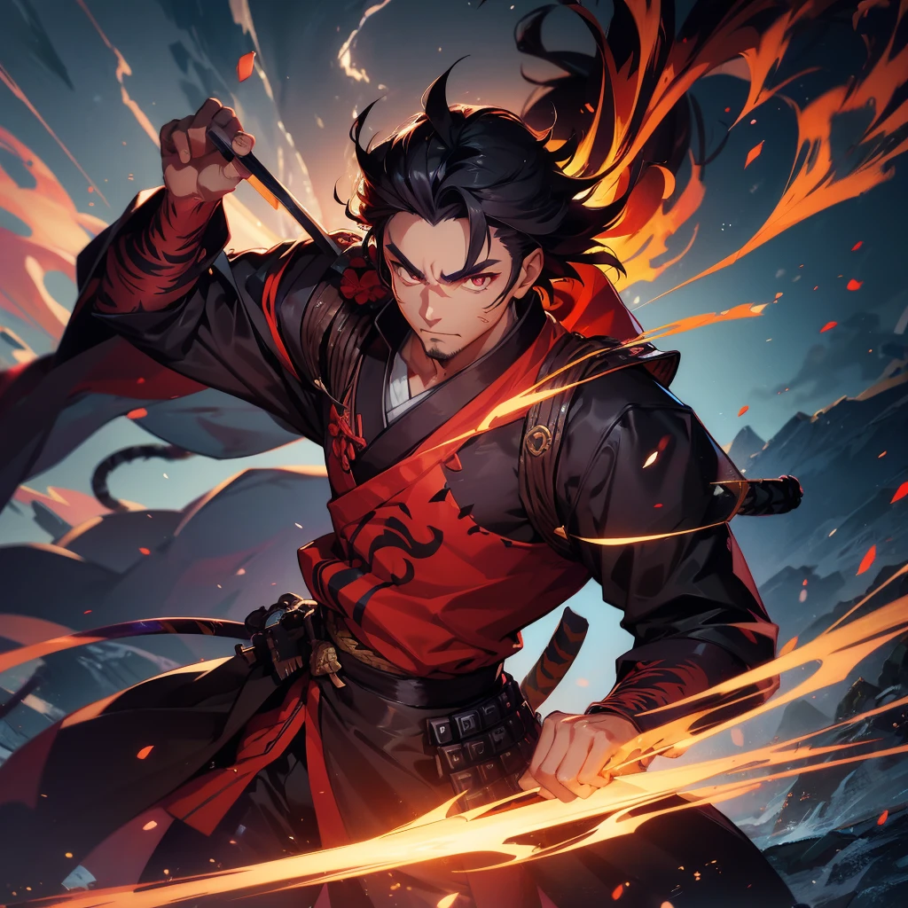 1 handsome samurai, manly, handsome, tiger ,  , demon slayer rui fanart, 8k, hd, unreal engine, 