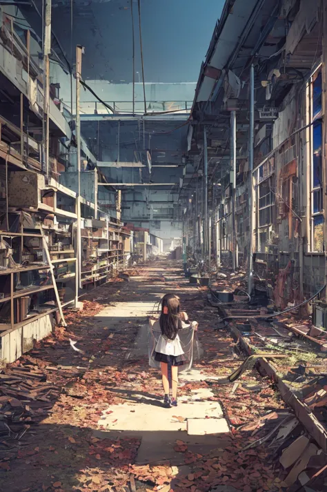 girl captured by tentacles in abandoned factory　tentacles in a skirt　pants fabric texture