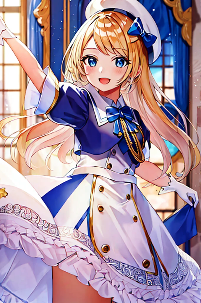 (masterpiece, Highest quality, detailed:1.3),(photograph:1.3), HD transparent background, High detail,cute,One Girl, cute表情, smile,、Sparkling eyes、hat、uniform、dance、