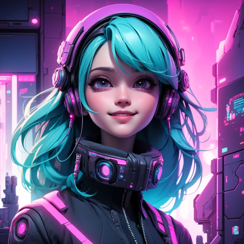 there is a woman with blue hair and a jacket, hyper-realistic cyberpunk style, realistic art style, Retrato ciberpunk, 🤤 portrait of , cyberpunk artstyle, cyberpunk anime digital art, Retrato de RossDraws, garota cyberpunk sonhadora, the cyberpunk portrait of , portrait of cg society, cyberpunk style ， hyper realist, realism art style, photorealistic art style, rossdraws pastel vibrante, smiling, 80s comic style image