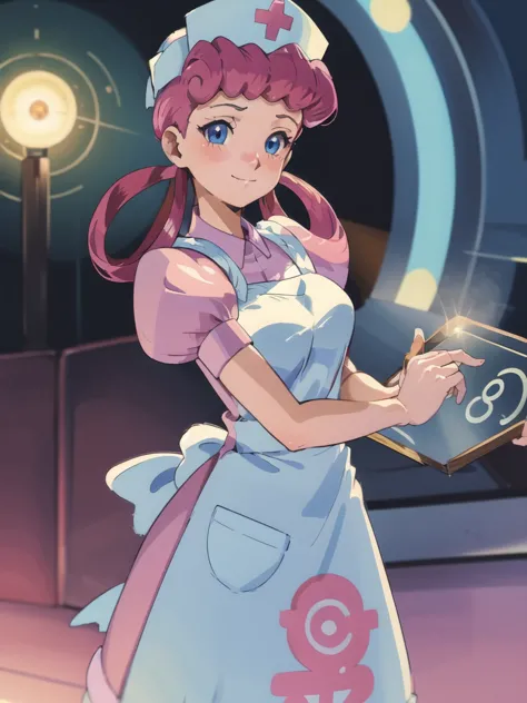 (masterpiece, best quality:1.2), nurse joy, pokemon, blue eyes, closed mouth, long hair, pink hair, short sleeves, nurse, blush,...