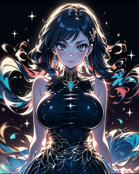 anime girl with black hair and red jewelry on her hair, anime girl with teal hair, portrait chevaliers du zodiaque fille, detail...