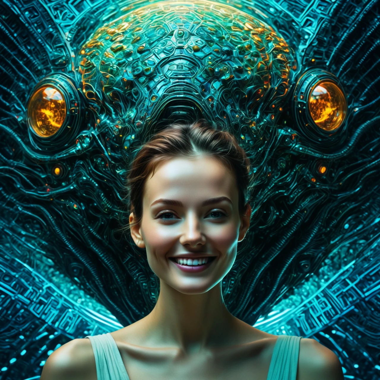 a  with a full head of intricate scars, smiling at a group of impressionistic, alien-like creatures, in a fantastical, otherworldly environment, vibrant colors, cinematic lighting, by Aleksi Briclot and Quentin Deronzier

a geometric diagram of a classically beautiful face, inspired by the BeautyPlus project, showcasing the intricate distortions and movements of the zygomatic and occipital regions, bathed in an impressionist, almost organic color palette, Zoroastrian-influenced