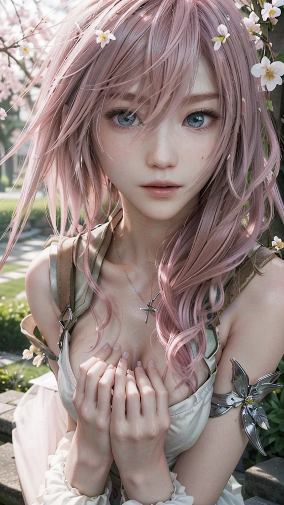 (masterpiece, Highest quality:1.3)
Lightning FF13, 1 girl, alone, Long Hair, Pink Hair、Completely naked、All Nude、Sweat all over the body、Hold your head with both hands、Cherry tree in full bloom、garden、Wear nothing、、On all fours、Upper body close-up、smile、View your viewers