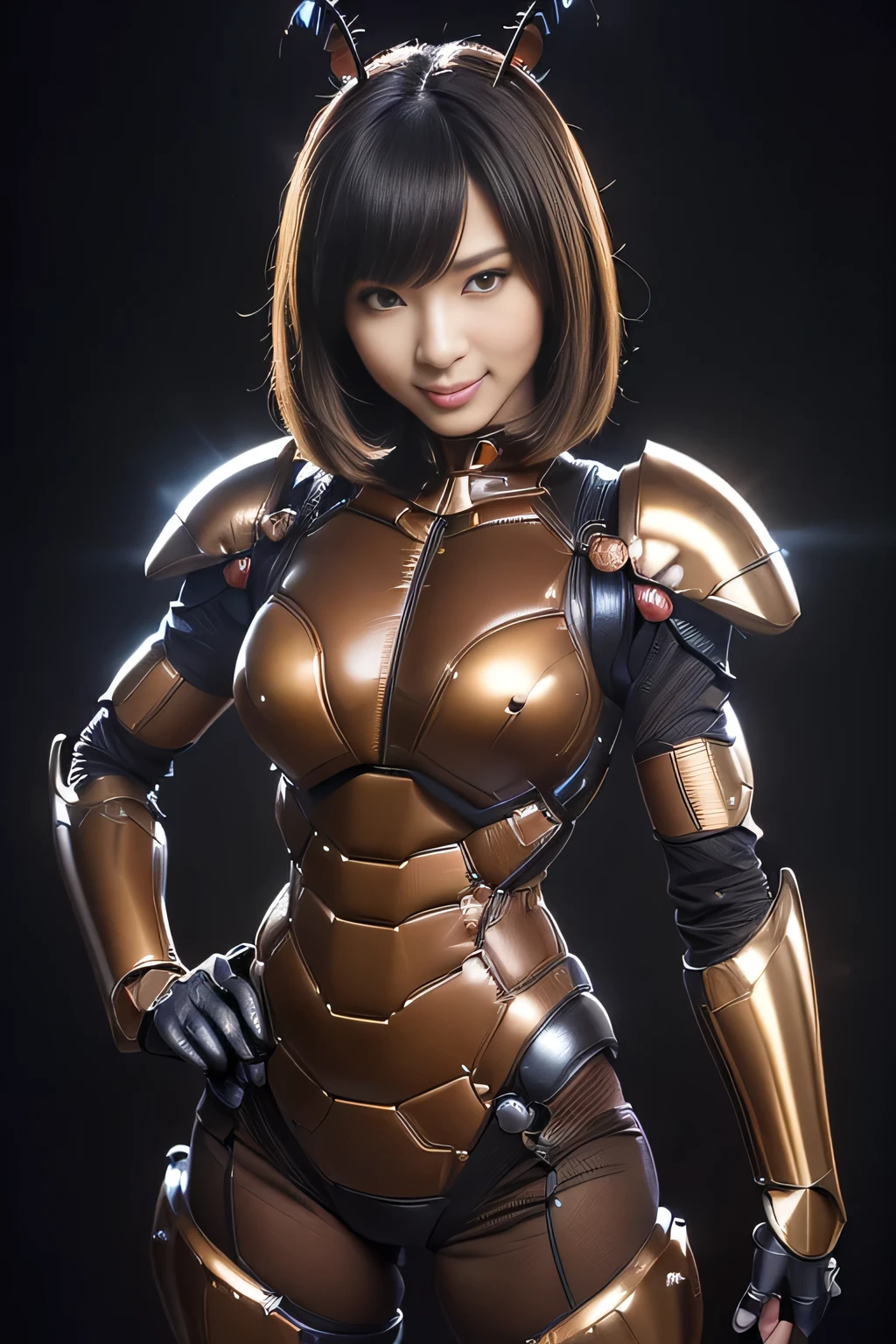 (high resolution,masterpiece,best quality,extremely detailed CG, anime, official art:1.4), realistic, photo, amazing fine details, all intricate, gloss and shiny,awesome many layers, 8k wall paper, 3d, sketch, kawaii, illustration,( solo:1.4), perfect female proportion,villainess, (fusion of dark brown cockroach and lady:1.4), (brown cockroach form lady:1.2), (brown cockroach lady:1.2), (fusion:1.2), (solo:1.4), (evil smile:1.2), muscular, abs, (cockroach brown exoskeleton bio insect suit:1.4), (cockroach brown exoskeleton bio insect armor:1.2), (brown transparency cockroach wing:1.4), (brown cockroach antennae:1.3),