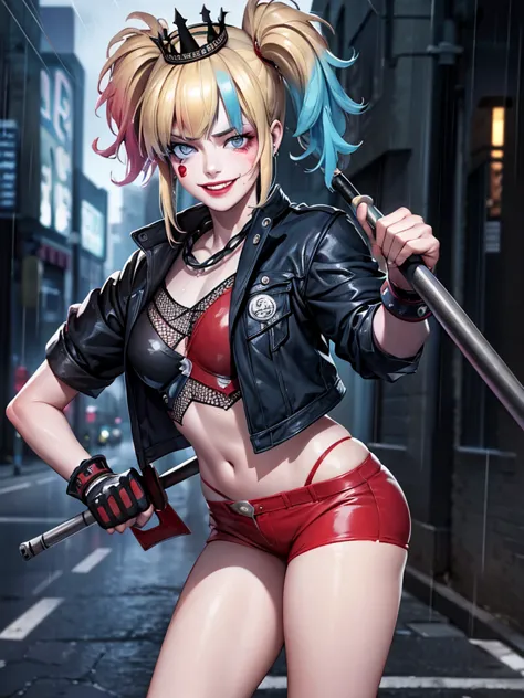 harley queen. you stand in the middle of the street, under heavy rain. clothes stuck to his body and soaked. without underwear. ...