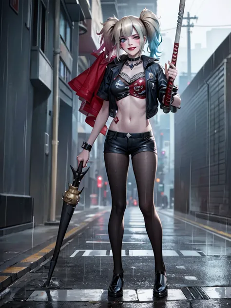 harley queen. you stand in the middle of the street, under heavy rain. clothes stuck to his body and soaked. without underwear. ...