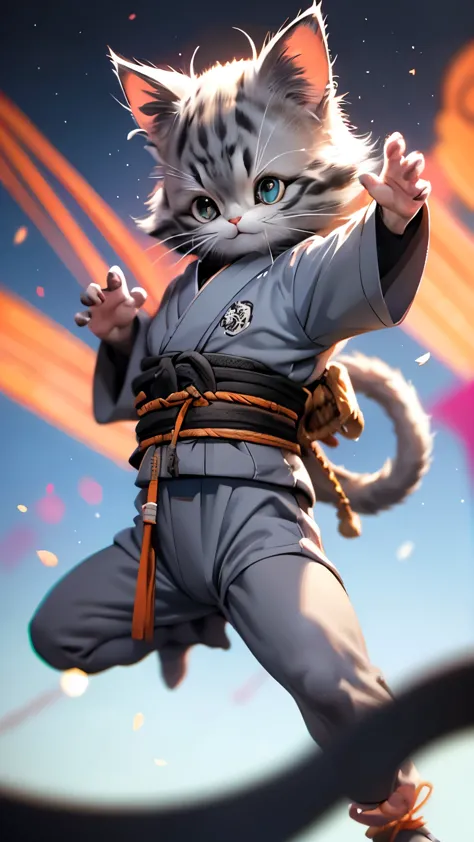 ((gray kitten)), with big blue eyes, ((only gray fur)), dragon ball, it is on the planet namec, capsule corporation, combat clot...