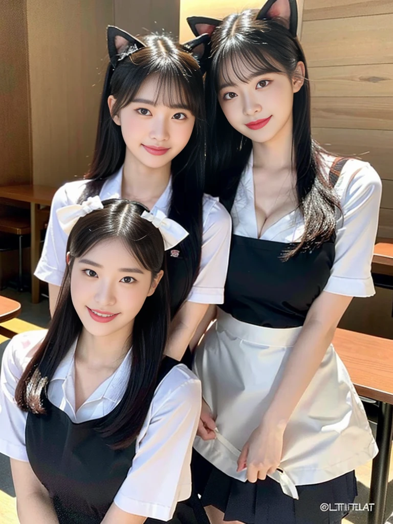 (Super cute Korean chica de secundaria waitress duo look into the camera:1.2)(sonrisa,sonrisa)(Beautiful Sweat:1.1)(16k, Fotos CRUDAS, de la máxima calidad, obra maestra: 1.2),(Orejas de gato hechas con precioso pelo negro.) Súper detallado, súper resolución, (Genuino, Genuino photos: 1.37), Retrato, Fotografías en color RAW de alta resolución, fotos profesionales, Muy detallado, fondo de pantalla 8k, Muy detallado CG Unity fondo de pantalla 8k, Muy detallado beautiful girls, Muy detallado faces, ((todo el cuerpo)), Mujer hermosa, pechos enormes,(tetas enormes:1.1) (tetas grandes:1.1), Estudiante universitario de belleza (delantal desnudo:1.1),chica de secundaria, chicas coreanas,(Ídolos femeninos del K-POP), (Belleza de clase ídolo)(Beautiful chica de secundaria:1.1)(Buen restaurante)(1)(Disfraces de camarera:1.1)(foto de grupo:1.1)(:1.0)(NSFW:1.2)