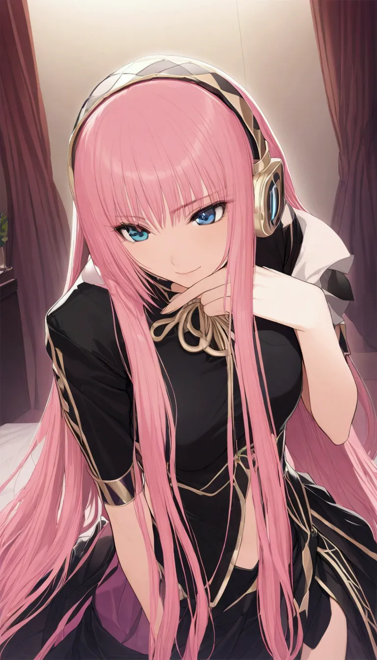 masterpiece,detailed and beautiful depiction 1.1,official art,beautiful adult woman ,megurine luka in official costume,headphone...