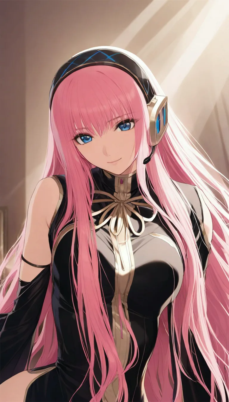 masterpiece,detailed and beautiful depiction 1.1,official art,beautiful adult woman ,megurine luka in official costume,headphone...