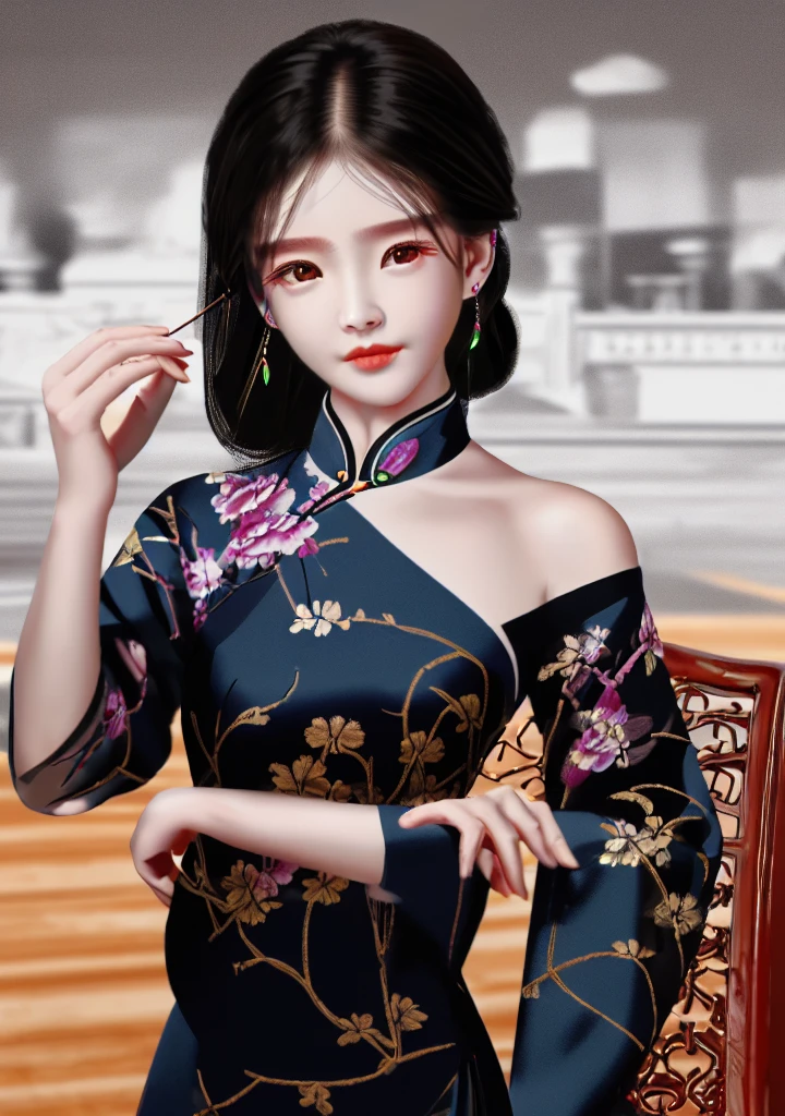 (masterpiece, sidelighting, finely detailed beautiful eyes: 1.2), masterpiece*portrait, realistic, 3d face, lustrous skin, yixian, qipao,china dress, red eyes,