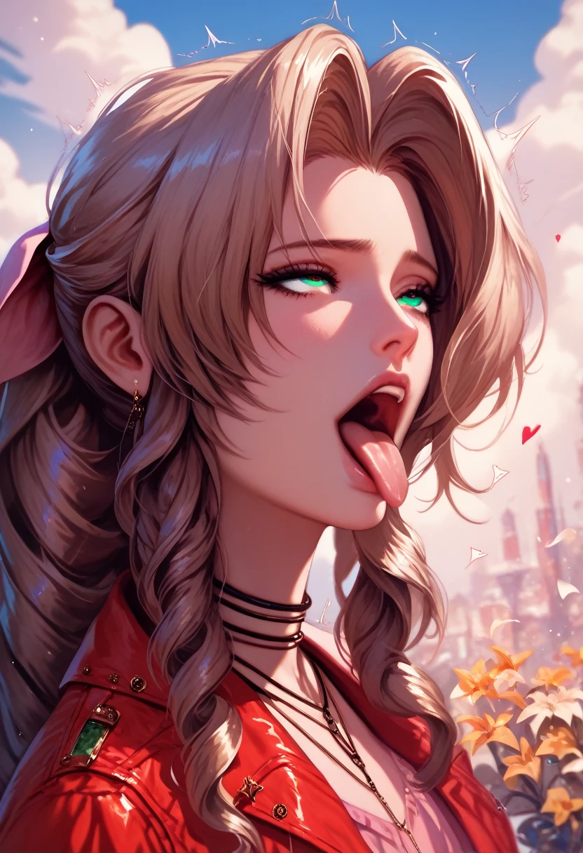 (best quality), (very aesthetic), (ultra-detailed), (best illustration),Aerith masturbating sadly,Trembling with pleasure,Sticking out tongue