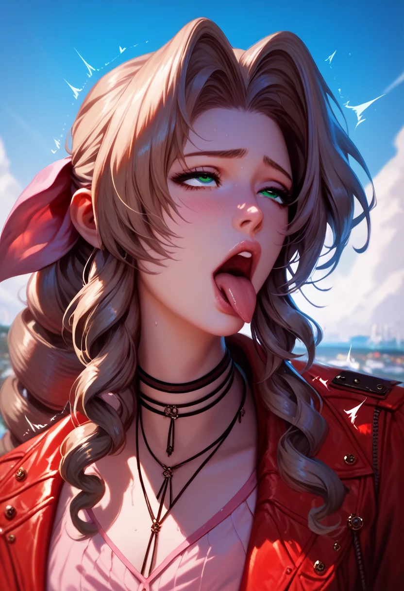 (best quality), (very aesthetic), (ultra-detailed), (best illustration),Aerith masturbating sadly,Trembling with pleasure,Sticking out tongue