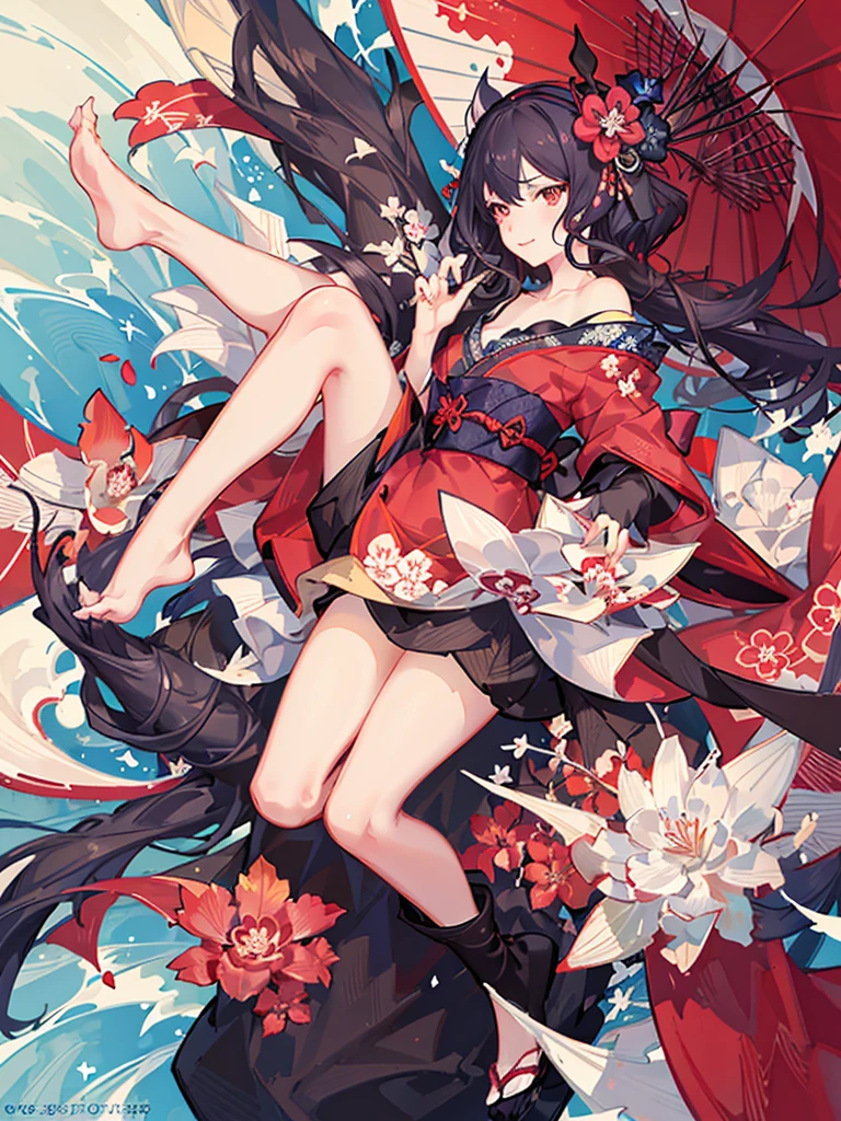 {{{Ukiyo-e_style}}},{{flat_style}},{simple_colors},{{{masterpiece}}},{katsushika_hokusai},long_hair,hair_flower,{{black_hair}},red_eyes,red_sky,{chinoiserie},{{{best_quality}}},kimono,{{ultra-detailed}},{illustration},Maple_leaves_flying,{{1girl}},{{{solo}}},{{an_extremely_delicate_and_beautiful}},blank_stare,close_to_viewer,{breeze},{Flying_splashes},{Flying_petals},wind,{Gorgeous and rich graphics},(masterpiece, best quality:1.2), cute,(Woman of) unsurpassed beautyglitter background
Spectacular view
One beautiful girl in a thousand years